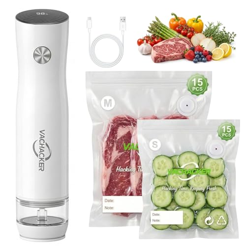 Compact Handheld Vacuum Sealer with 30 Reusable Bags Food Sealer